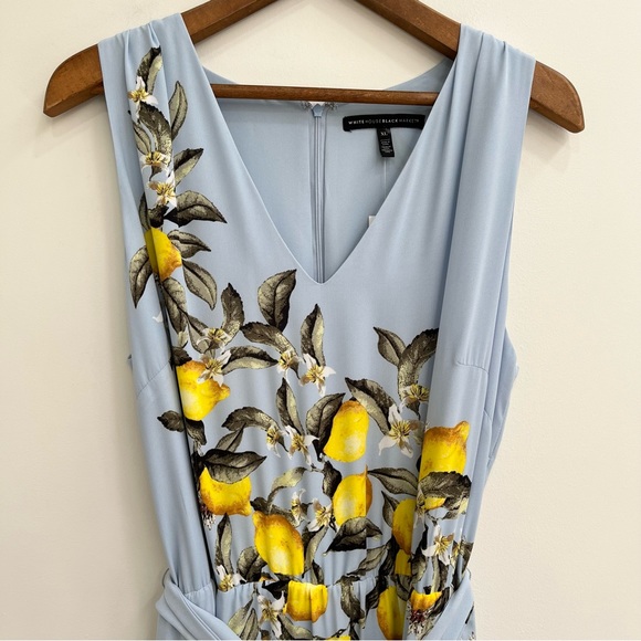 WHBM Blue Sleeveless Lemon Print Tea Midi Dress High Low Hem XL - Picture 8 of 16